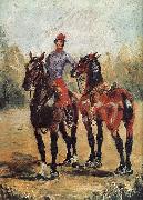 Henri De Toulouse-Lautrec Reitknecht mit zwei Pferden oil